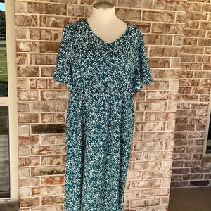 Unbranded Teal White Abstract Flutter Sleeved Midi Dress-see notes on size